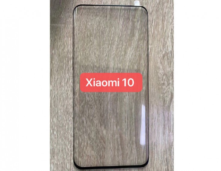 Xiaomi Mi 10 screen protector leaks showing curved glass, no holes